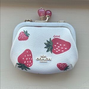 Coach White Coin Purse with Strawberry Design